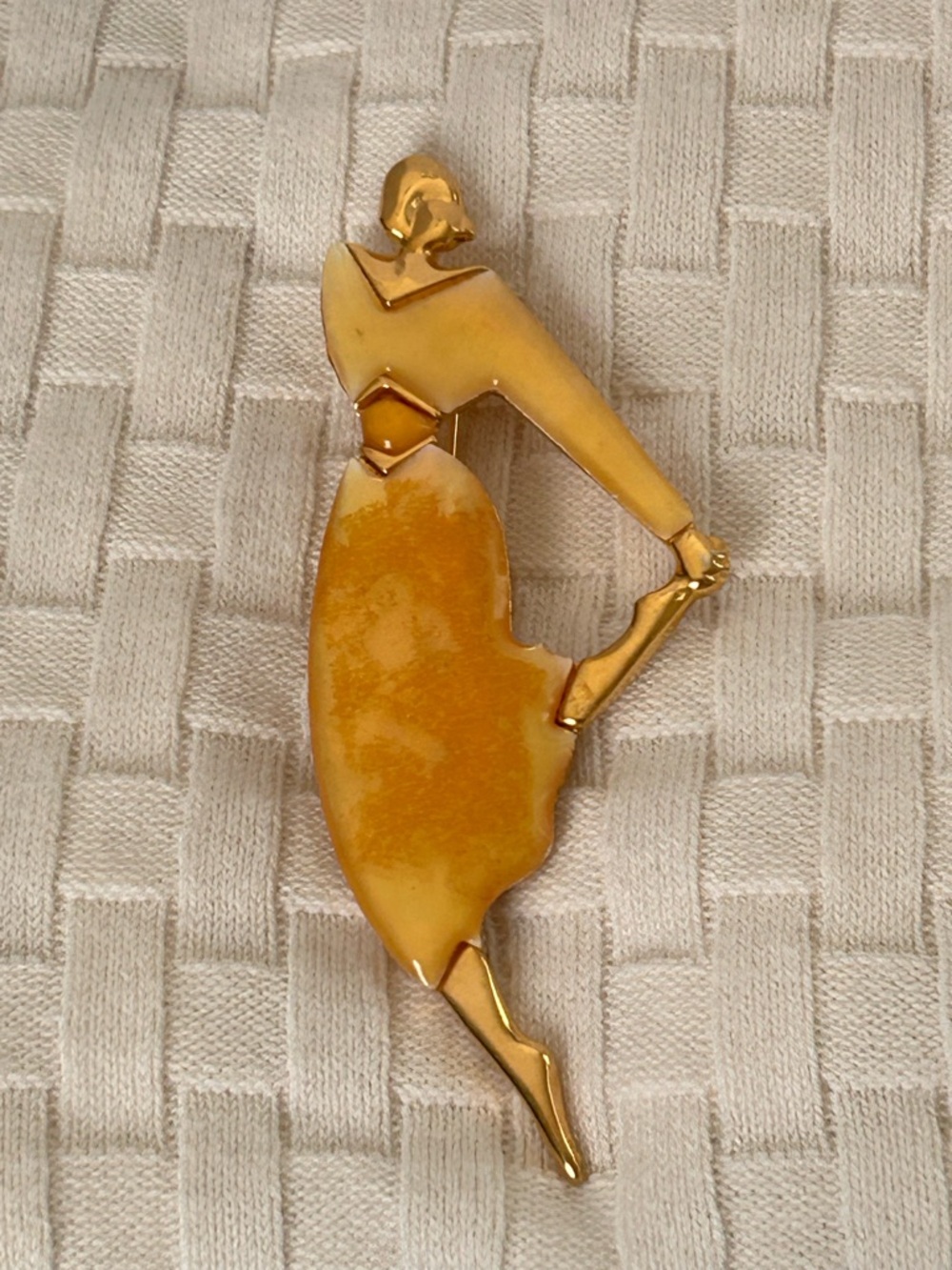 Gold & Pearlized Yellow Dancing Woman Silhouette Park Lane Vintage Brooch  Pin